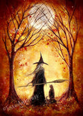 Sacred Stillness - Witch Halloween Samhain Cat Moon - Giclée Fine Art Print - Terri Ann Foss