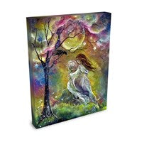Petal Light - Faerie Girl Angelic Flower Witch Black Bird Raven Crow Moon - Giclée Gallery Wrapped Canvas - Terri Ann Foss