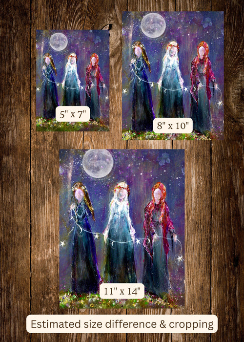 Bound as Sisters -  Witch Faerie Sisters Coven Celestial Moon - Giclée Fine Art Print - Terri Ann Foss