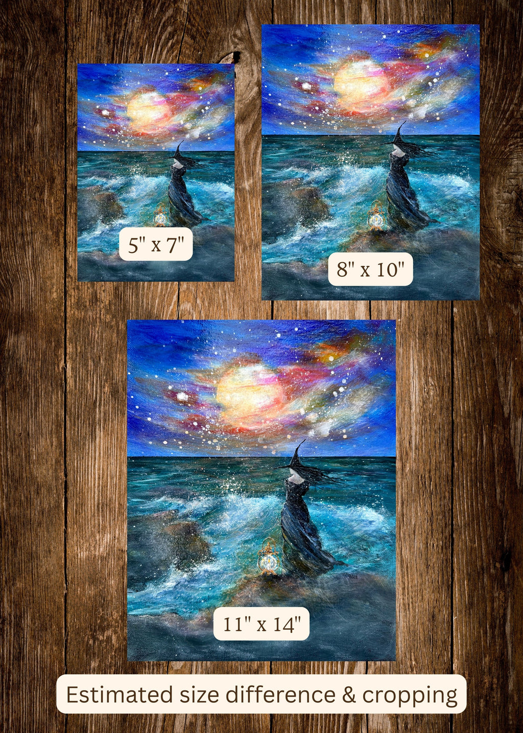 Between Wave and Star - Witch Siren Sea Ocean Water Moon Night Lantern - Giclée Fine Art Print - Terri Ann Foss