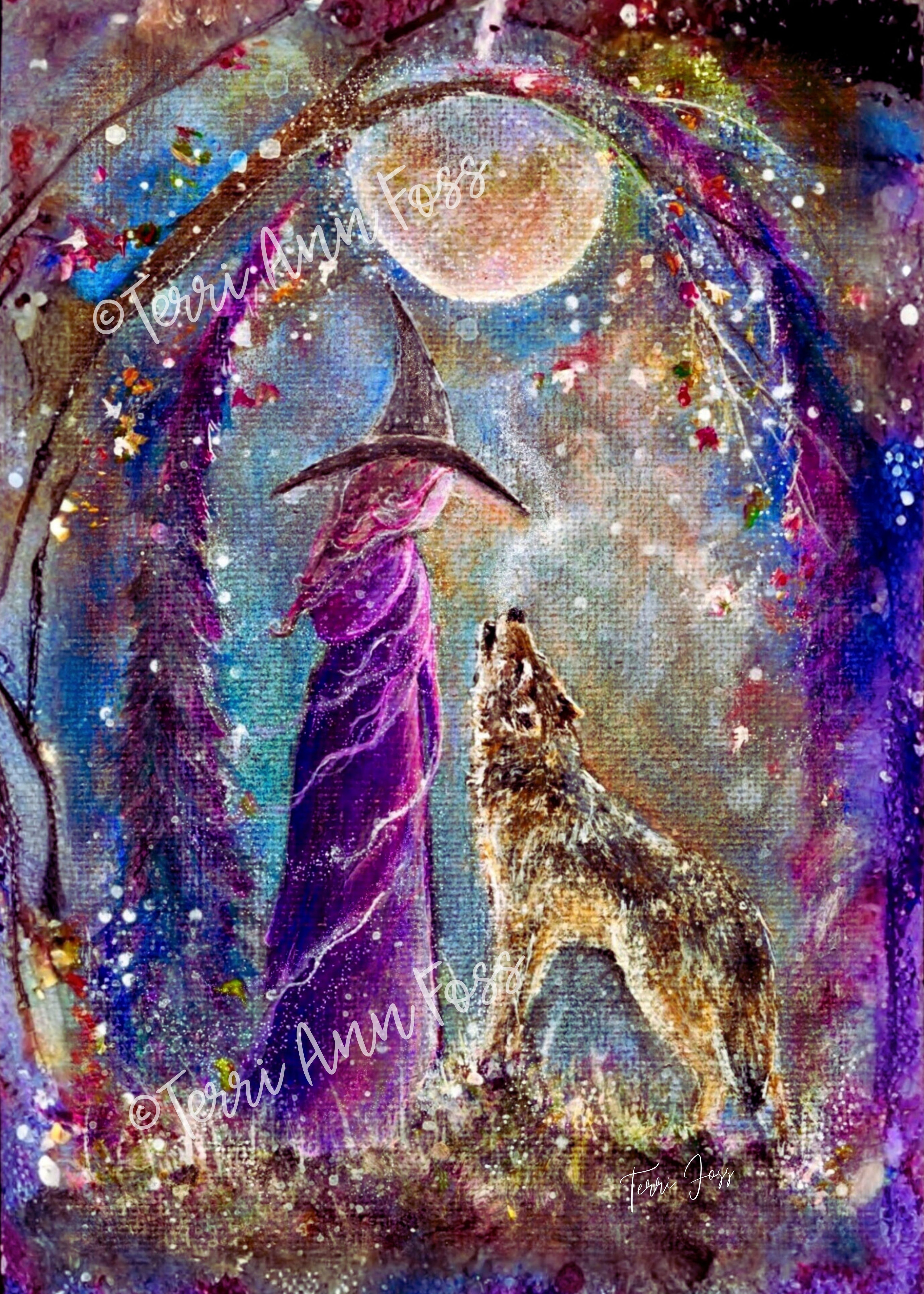 Wild Kin - Witch Wolf Dog Moon Halloween - Giclée Fine Art Print - Terri Ann Foss