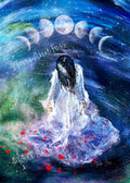 Sacred Cycles - Witch Girl Faerie Angelic Water Flowers Witch Moon Phases - Giclée Fine Art Print - Terri Ann Foss