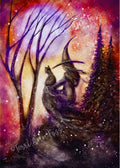 Whispering Grove - Witch Cat Moon Autumn Fall Halloween Forest - Giclée Fine Art Print - Terri Ann Foss