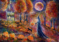 Harvest Hollow - Witch Cat Pumpkin Halloween Samhain Moon Cottage - Giclée Fine Art Print - Terri Ann Foss