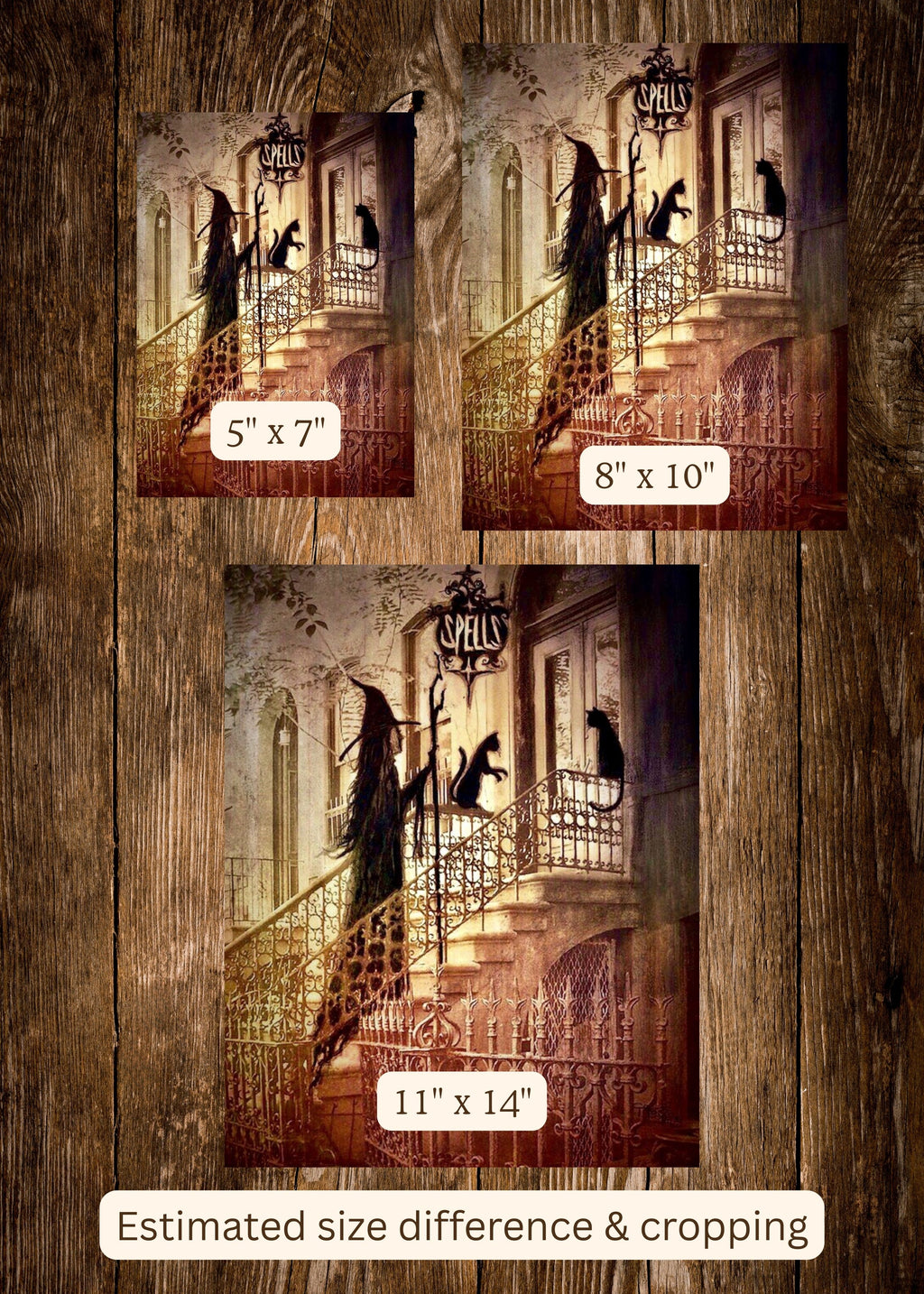 Twilight Spells - Witch Halloween Samhain Cat Sepia - Giclée Fine Art Print - Terri Ann Foss