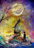 Salt and Moon - Sea Witch Siren Mermaid Black Cat Moon Autumn Fall - Giclée Fine Art Print - Terri Ann Foss