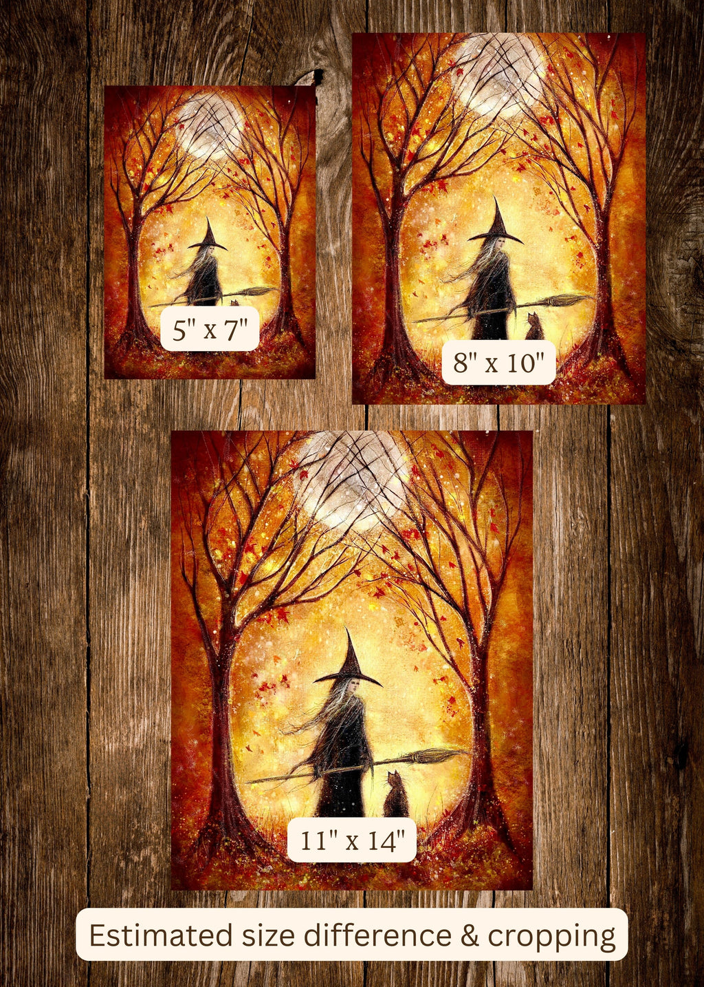 Sacred Stillness - Witch Halloween Samhain Cat Moon - Giclée Fine Art Print - Terri Ann Foss