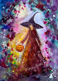 Harvest Light - Witch Autumn Pumpkin Summer Flowers Moon - Giclée Fine Art Print - Terri Ann Foss