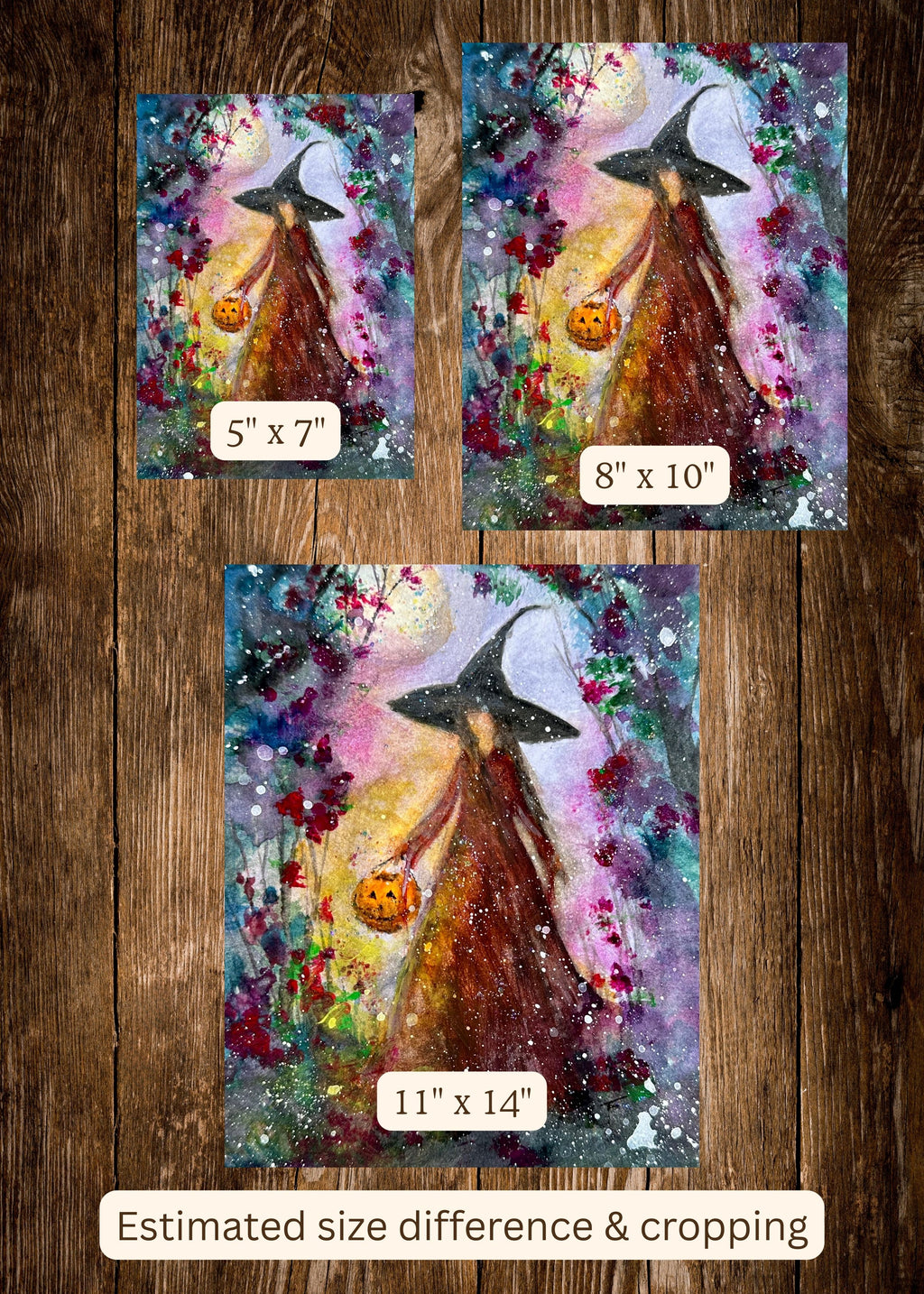 Harvest Light - Witch Autumn Pumpkin Summer Flowers Moon - Giclée Fine Art Print - Terri Ann Foss