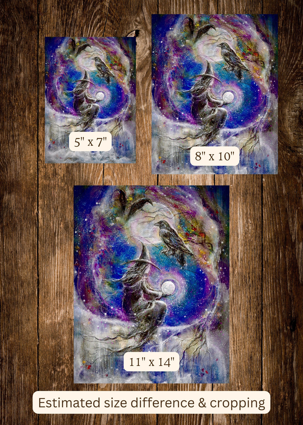 Raven's Omen - Witch Black Bird Crow Forest Crystal Ball Moon - Giclée Fine Art Print - Terri Ann Foss