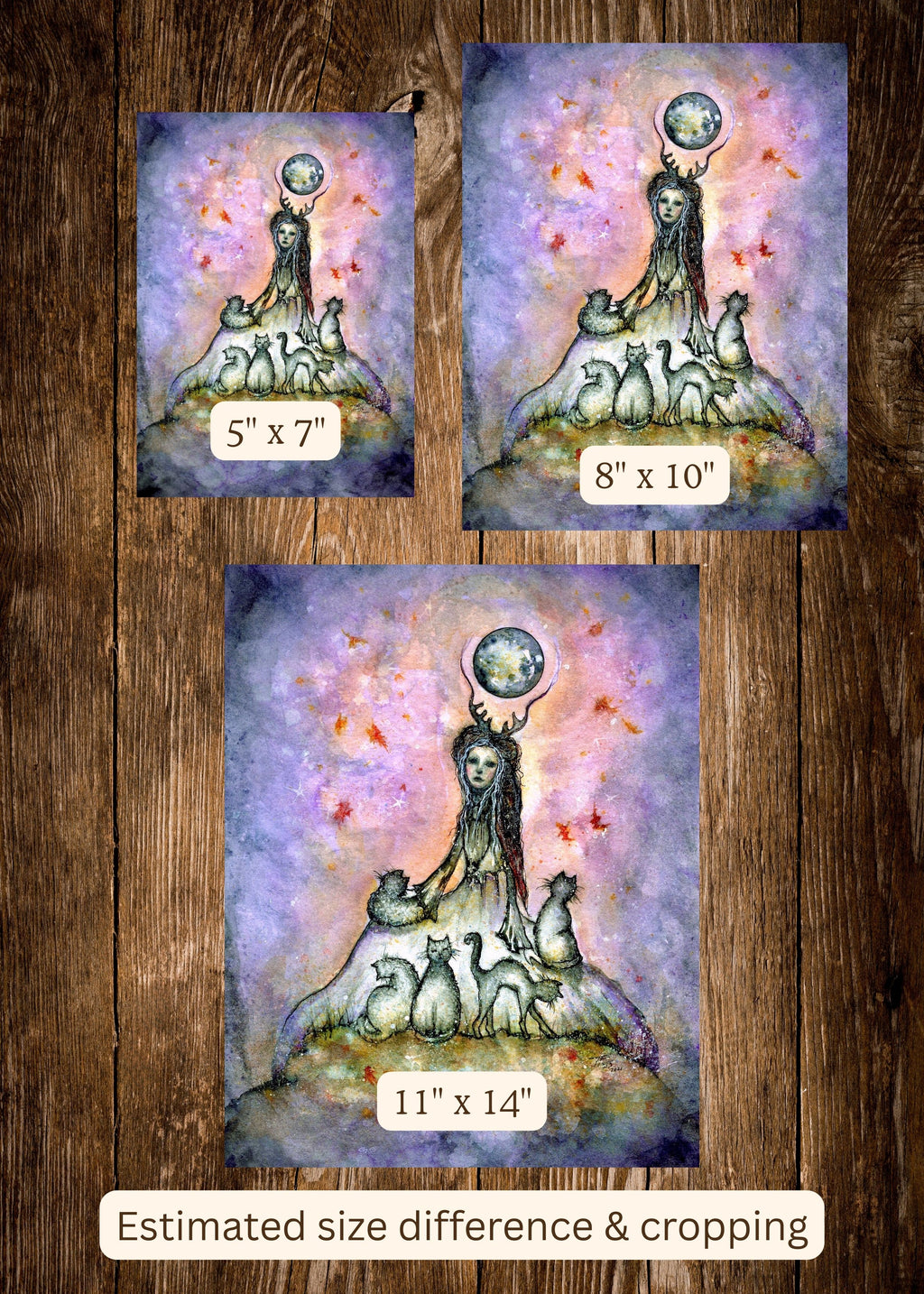 Earthbound Oracle - Witch Cats Moon Autumn Halloween - Giclée Fine Art Print - Terri Ann Foss