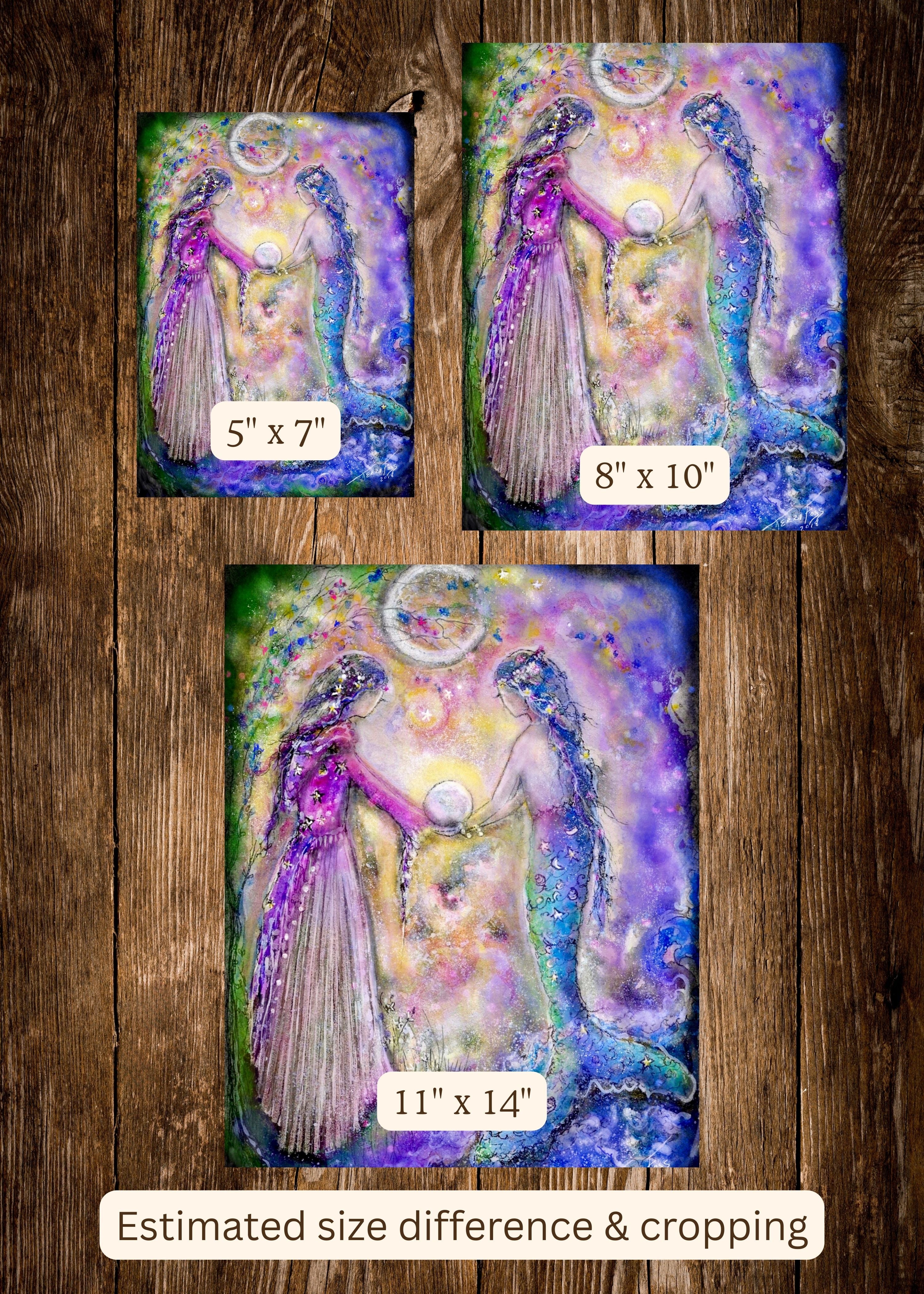 Earth and Tide - Witch Mermaid Sisters Coven Moon Summer - Giclée Fine Art Print - Terri Ann Foss