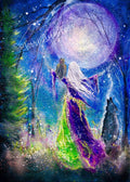 Moonlit Vigil - Witch Crone Wolf Dog Moon Halloween - Giclée Fine Art Print - Terri Ann Foss