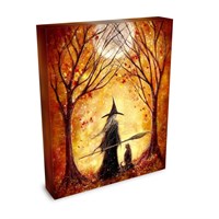 Sacred Stillness - Witch Halloween Samhain Cat Moon - Giclée Gallery Wrapped Canvas - Terri Ann Foss