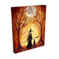 Sacred Stillness - Witch Halloween Samhain Cat Moon - Giclée Gallery Wrapped Canvas - Terri Ann Foss