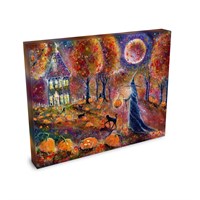 Harvest Hollow - Witch Cat Pumpkin Halloween Samhain Moon Cottage - Giclée Gallery Wrapped Canvas - Terri Ann Foss