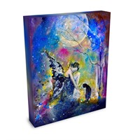 Lunar Grace - Faerie Fae Witch Cat Girl Moon Summer Flowers - Gallery Wrapped Canvas - Terri Ann Foss