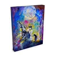 Lunar Grace - Faerie Fae Witch Cat Girl Moon Summer Flowers - Gallery Wrapped Canvas - Terri Ann Foss