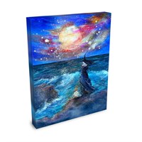 Between Wave and Star - Witch Siren Sea Ocean Water Moon Night Lantern - Giclée Gallery Wrapped Canvas - Terri Ann Foss