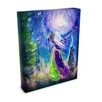 Moonlit Vigil - Witch Crone Wolf Dog Moon Halloween - Gallery Wrapped Canvas Art Print - Terri Ann Foss