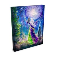 Moonlit Vigil - Witch Crone Wolf Dog Moon Halloween - Gallery Wrapped Canvas Art Print - Terri Ann Foss