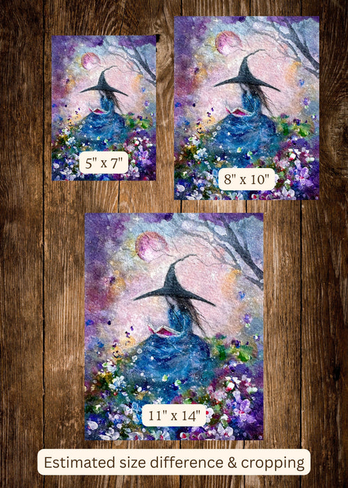 Blue Hour - Witch Flowers Book Moon Summer Spring - Giclée Fine Art Print - Terri Ann Foss