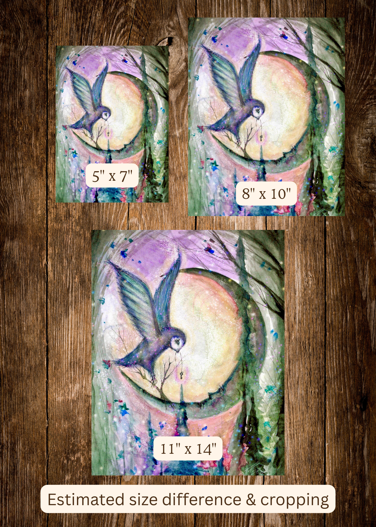 Night Key - Owl Witch Moon Key Forest Pines Mystical - Giclée Fine Art Print - Terri Ann Foss