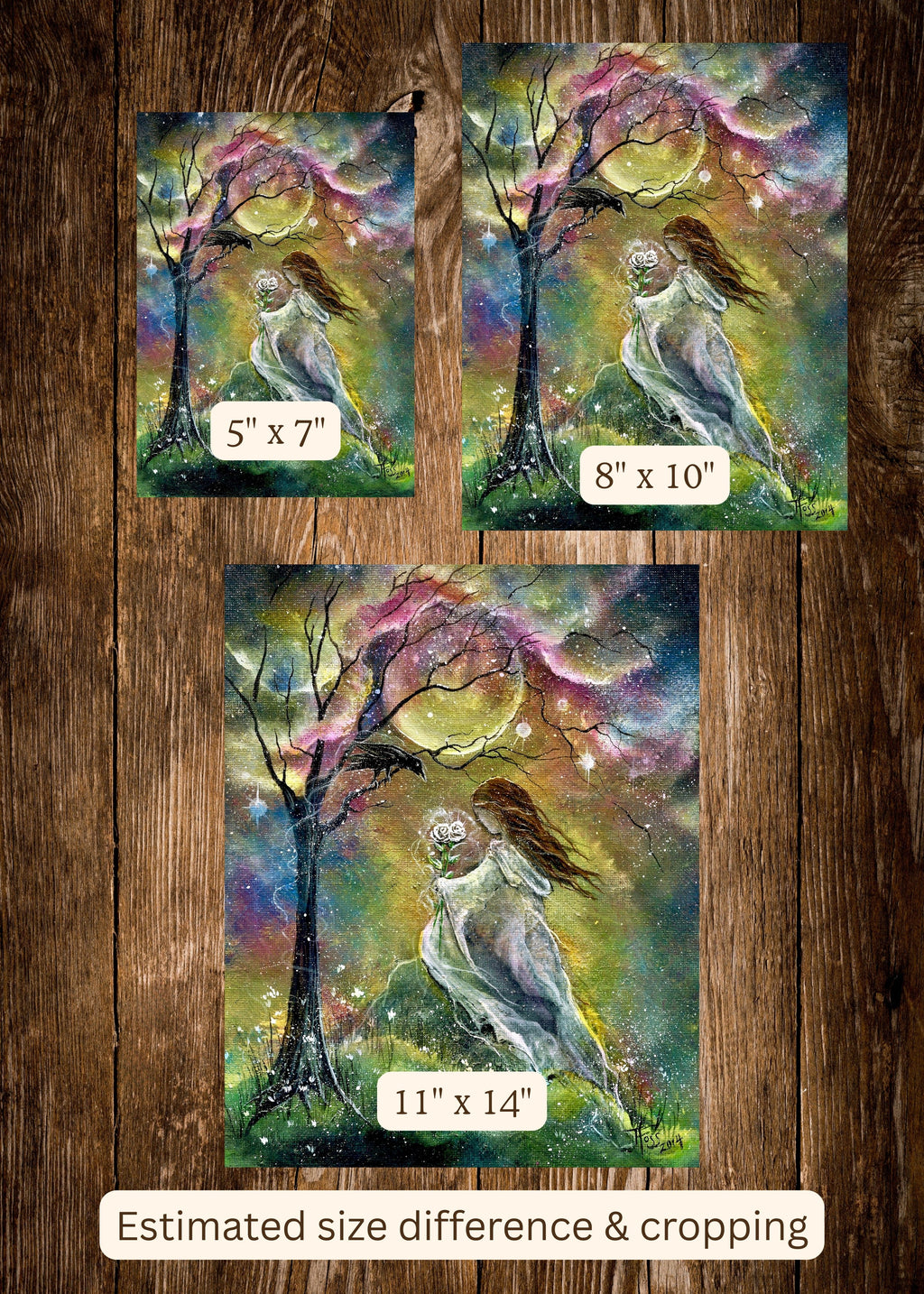 Petal Light - Faerie Girl Angelic Flower Witch Black Bird Raven Crow Moon- Giclée Fine Art Print - Terri Ann Foss