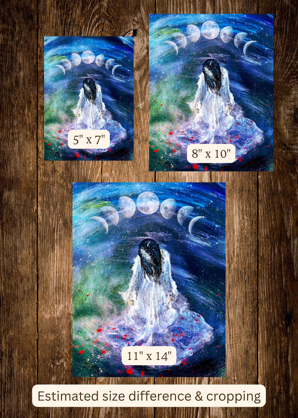 Sacred Cycles - Witch Girl Faerie Angelic Water Flowers Witch Moon Phases - Giclée Fine Art Print - Terri Ann Foss