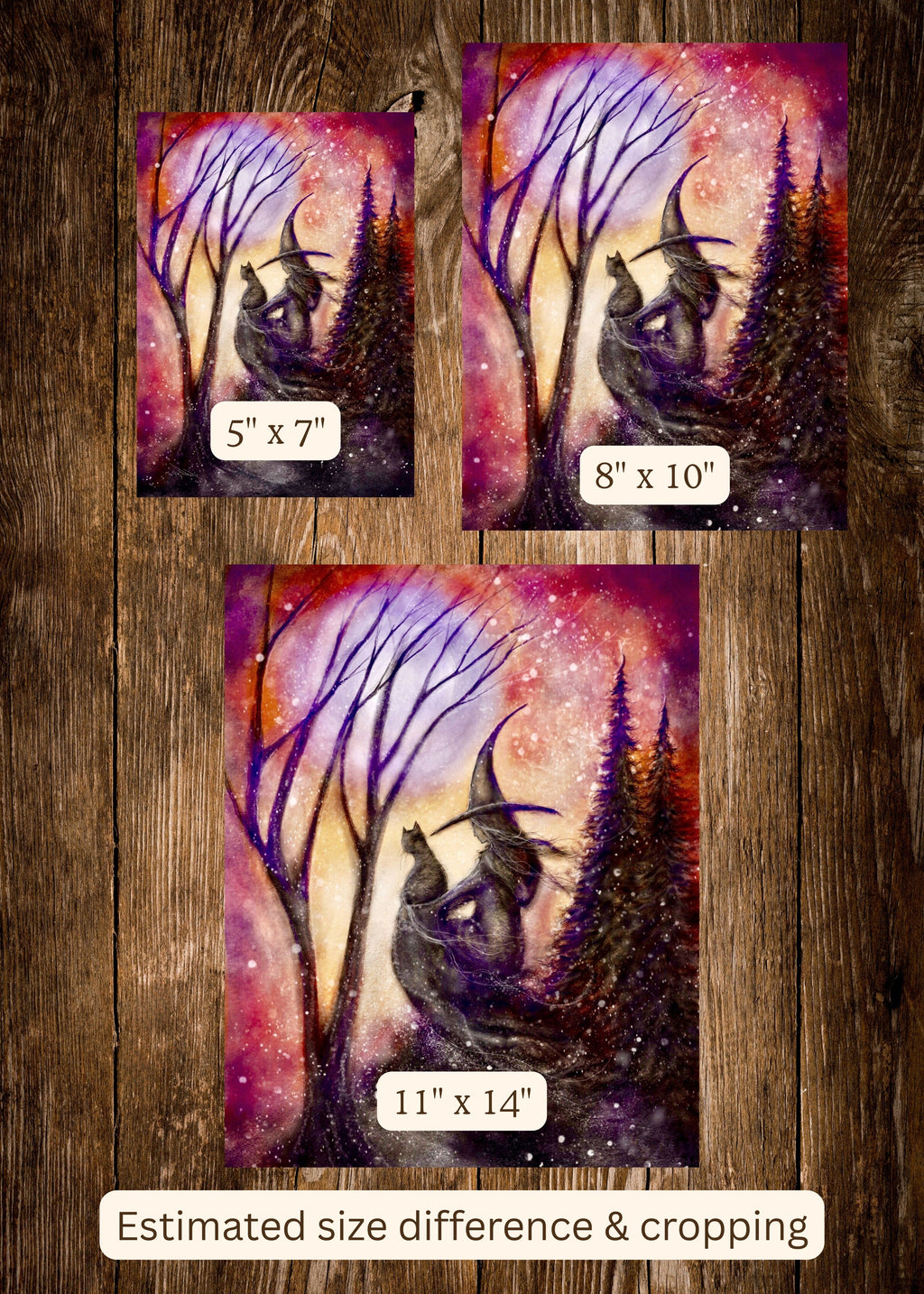 Whispering Grove - Witch Cat Moon Autumn Fall Halloween Forest - Giclée Fine Art Print - Terri Ann Foss
