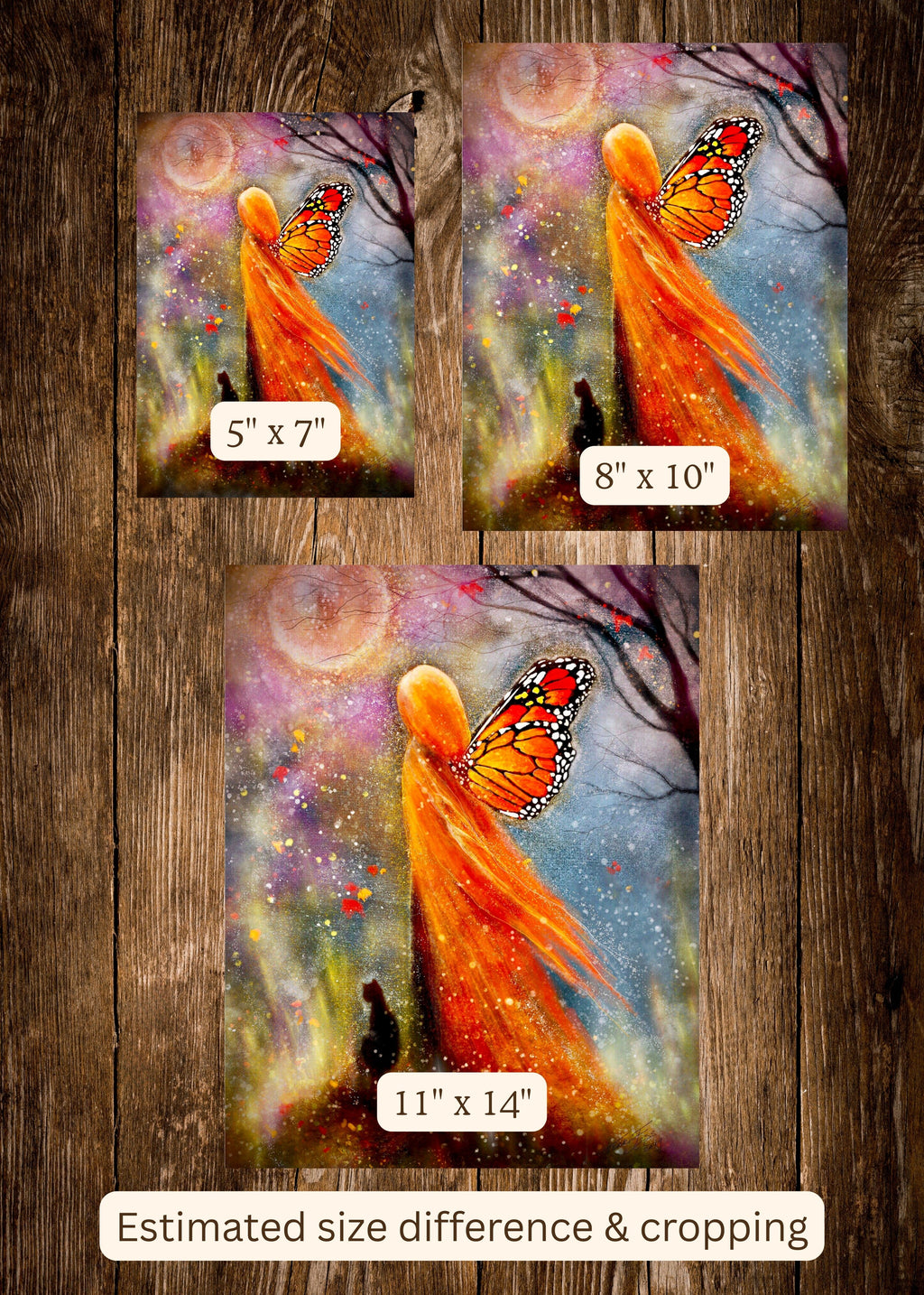 Blooming Spirit - Monarch Butterfly Faerie Witch Girl Cat Moon - Giclée Fine Art Print - Terri Ann Foss