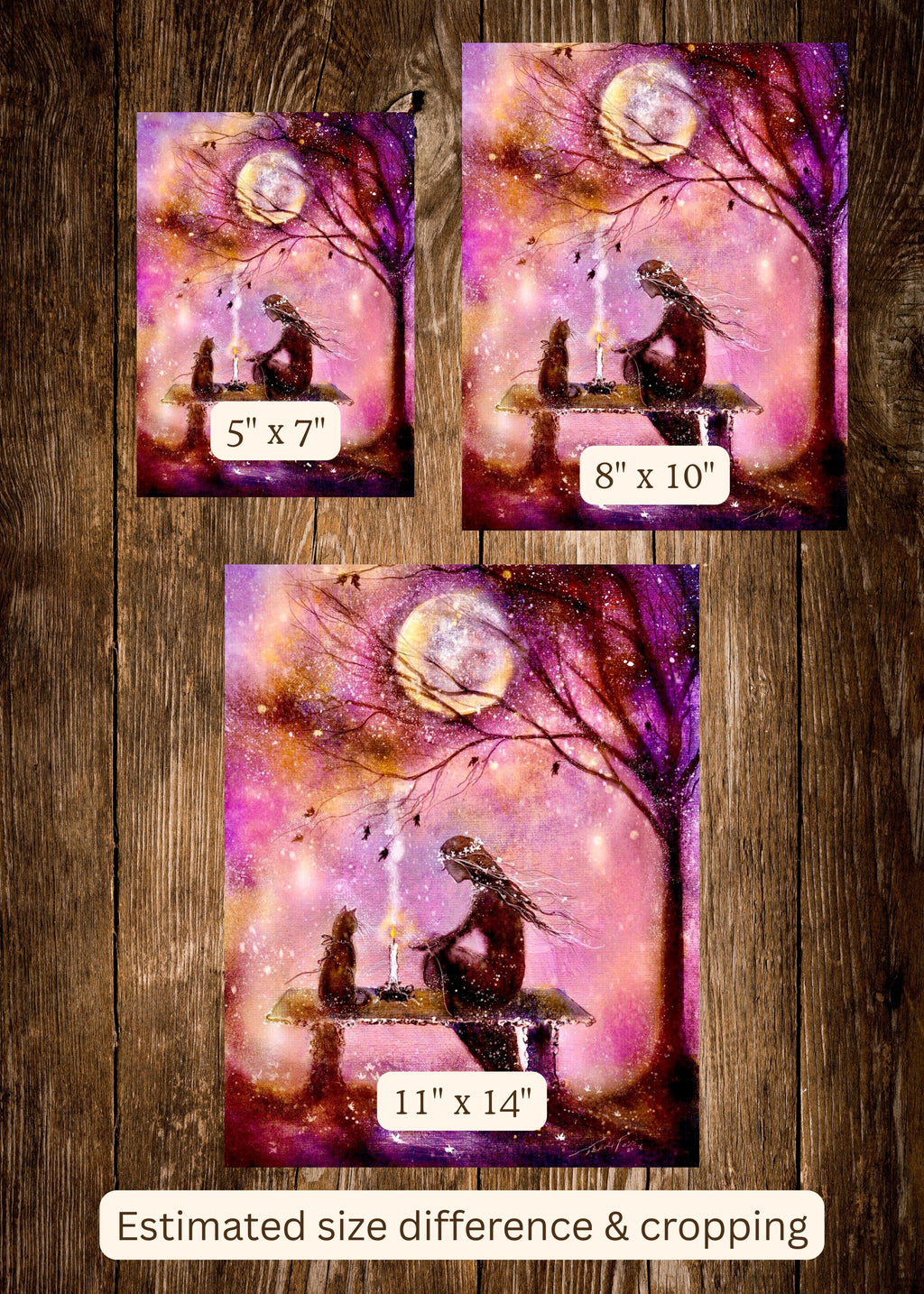 Quiet Offering - Pink Faerie Witch Girl Black Cat Moon - Giclée Fine Art Print - Terri Ann Foss