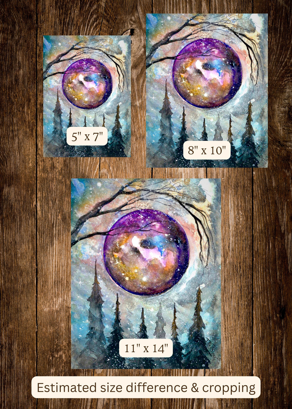 Evergreen Night - Mystical Full Moon Pine Forest Celestial - Giclée Fine Art Print - Terri Ann Foss