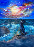 Between Wave and Star - Witch Siren Sea Ocean Water Moon Night Lantern - Giclée Fine Art Print - Terri Ann Foss