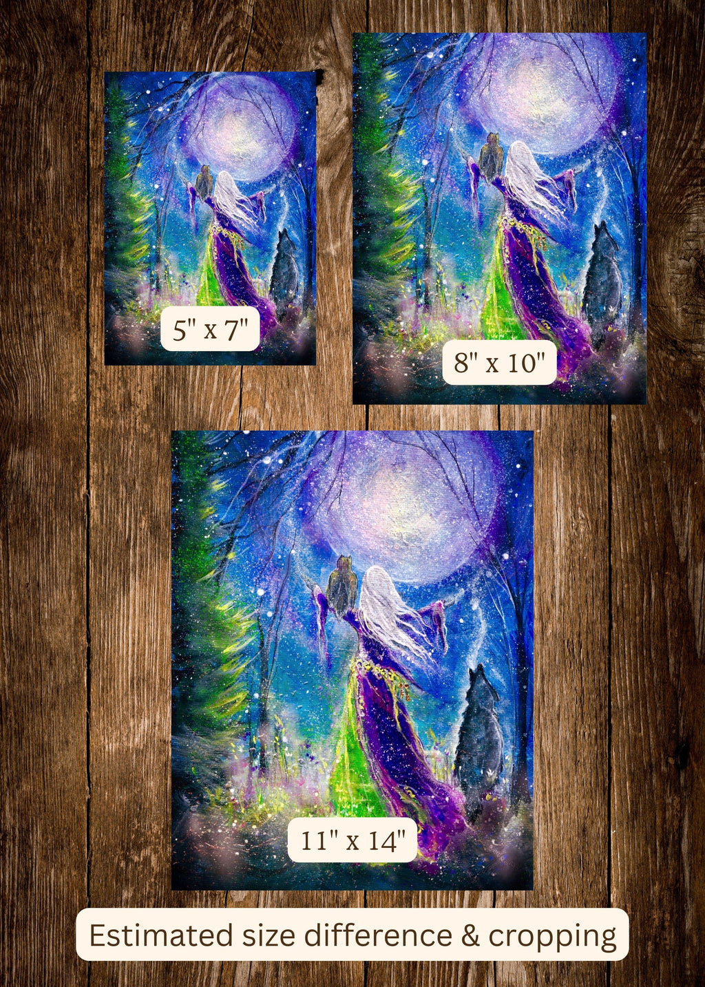 Moonlit Vigil - Witch Crone Wolf Dog Moon Halloween - Giclée Fine Art Print - Terri Ann Foss