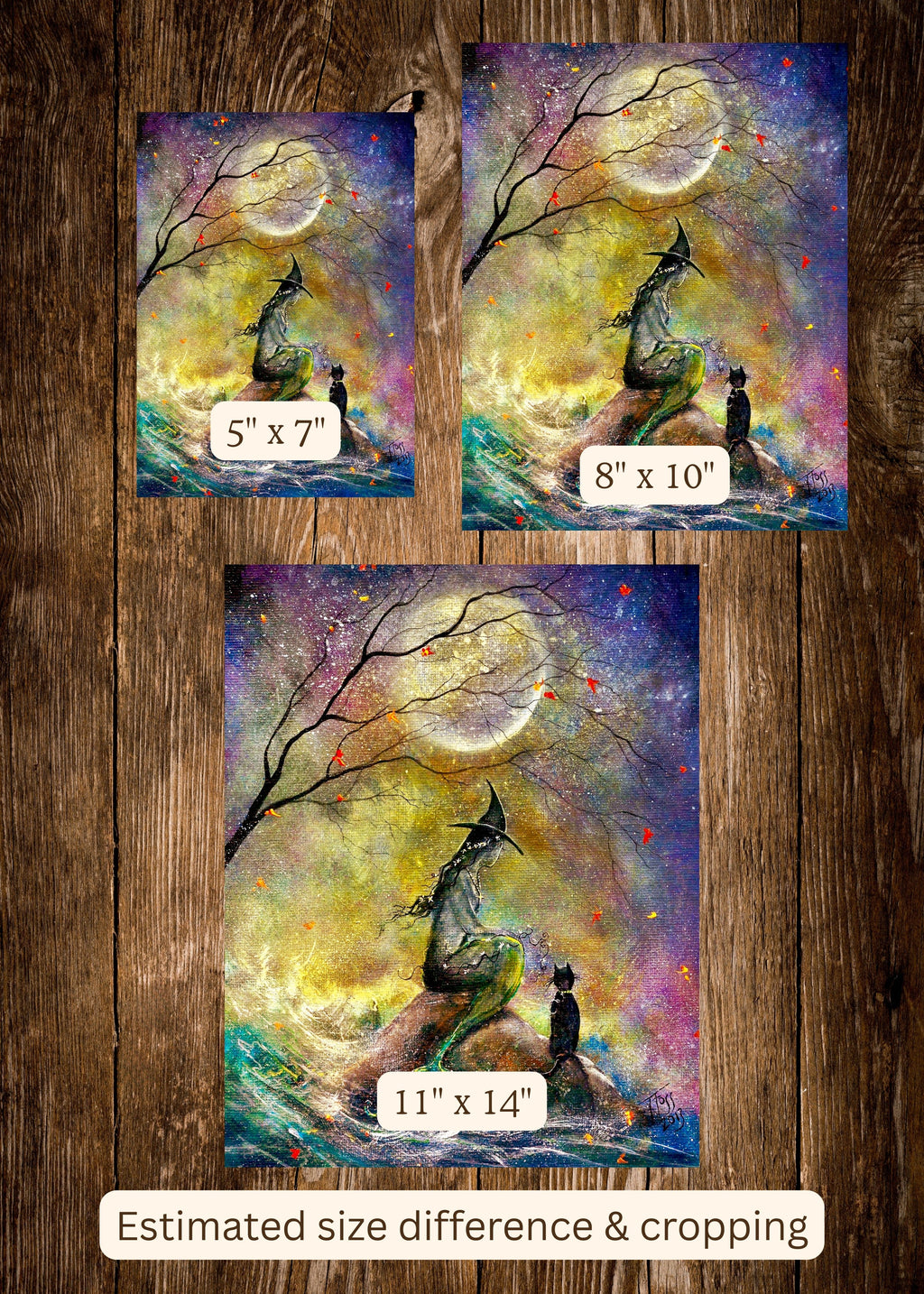 Salt and Moon - Sea Witch Siren Mermaid Black Cat Moon Autumn Fall - Giclée Fine Art Print - Terri Ann Foss