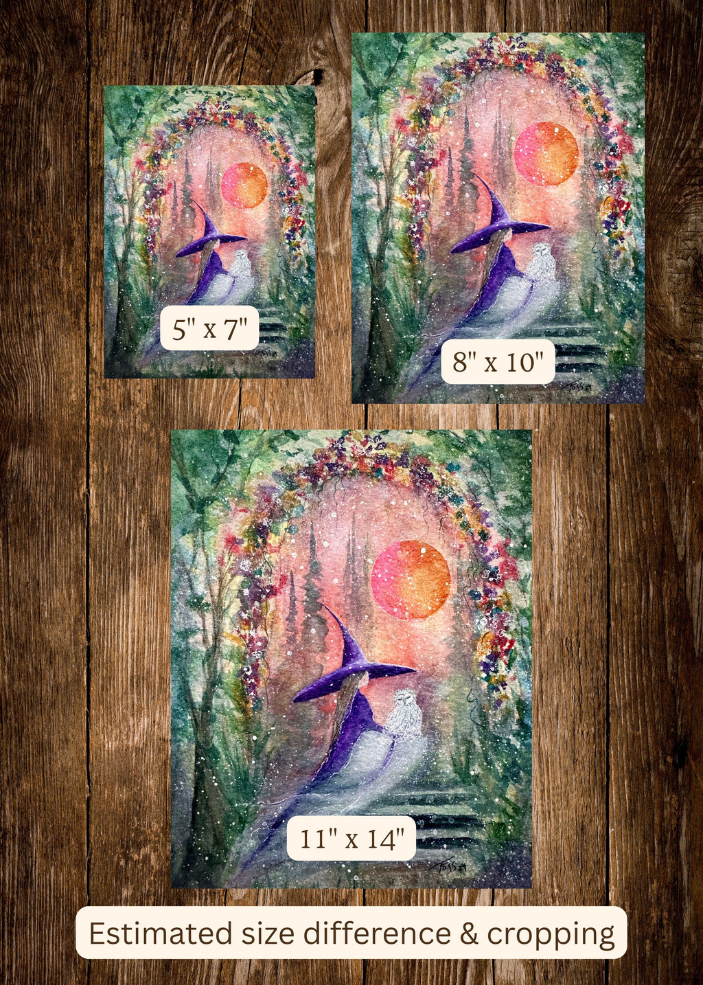 Dream Passage - Witch Owl Spring Summers Flowers Moon Halloween - Giclée Fine Art Print - Terri Ann Foss