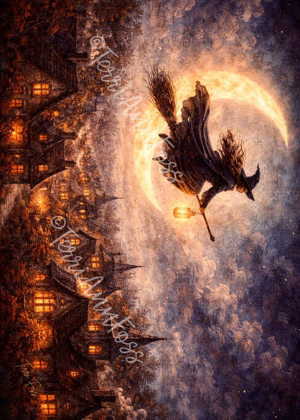 Autumn Under the Harvest Moon Postcards – Witch Moon Fall Samhain Halloween – 5” x 7" Double Sided Mailing Printable Digital Download Terri Ann Foss