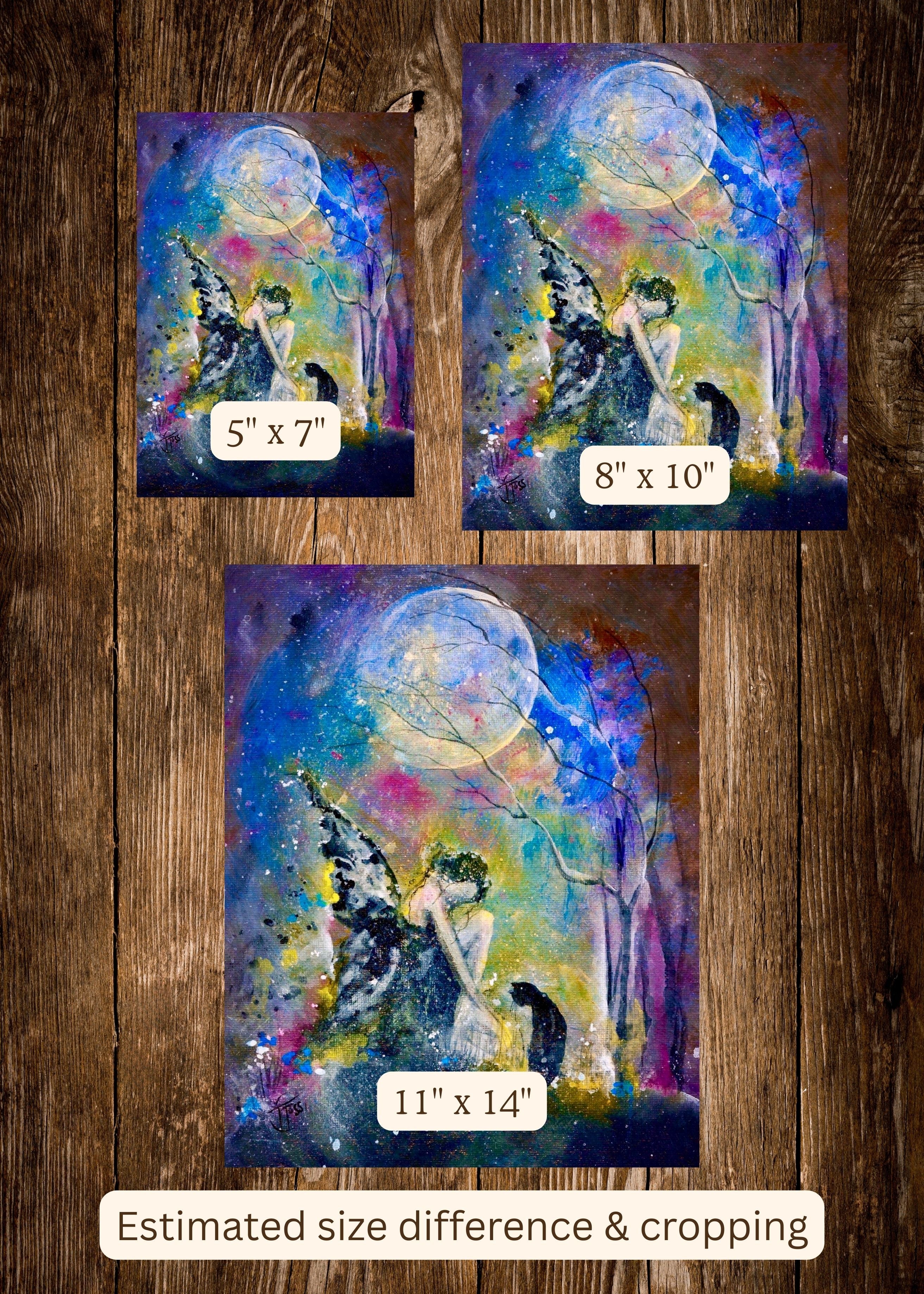 Lunar Grace - Faerie Fae Witch Cat Girl Moon Summer Flowers - Giclée Art Print - Terri Ann Foss