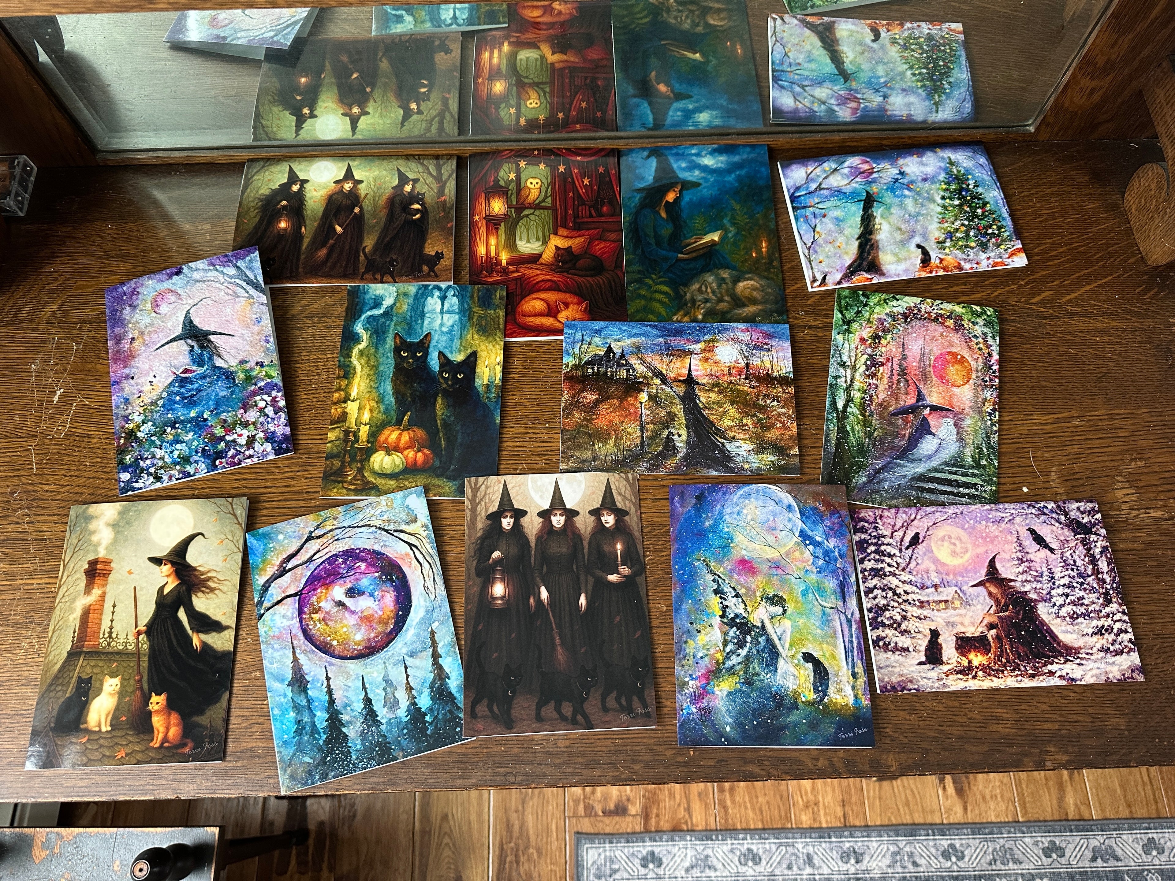 Witch Fine Art Blank Greeting Cards 5”x7” – Variety Set of 13 Moon Halloween Nature - Terri Ann Foss