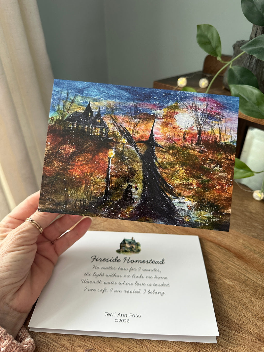 Fireside Homestead - Witch Halloween Autumn Cat Moon - Blank Art Greeting Card Set - Terri Ann Foss
