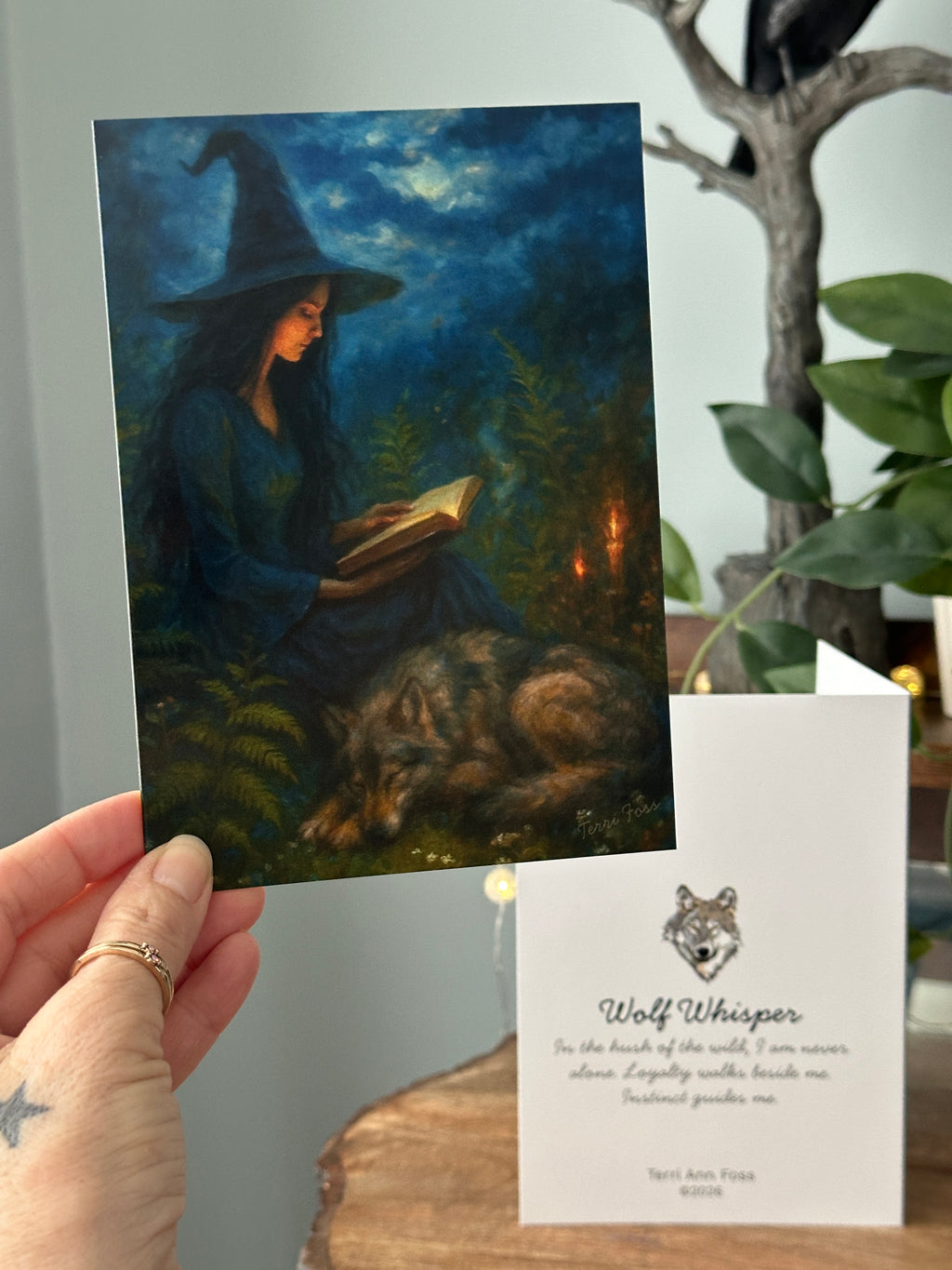 Wolf Whisper - Witch Summer Book Wolf Dog - Blank Art Greeting Card Set - Terri Ann Foss