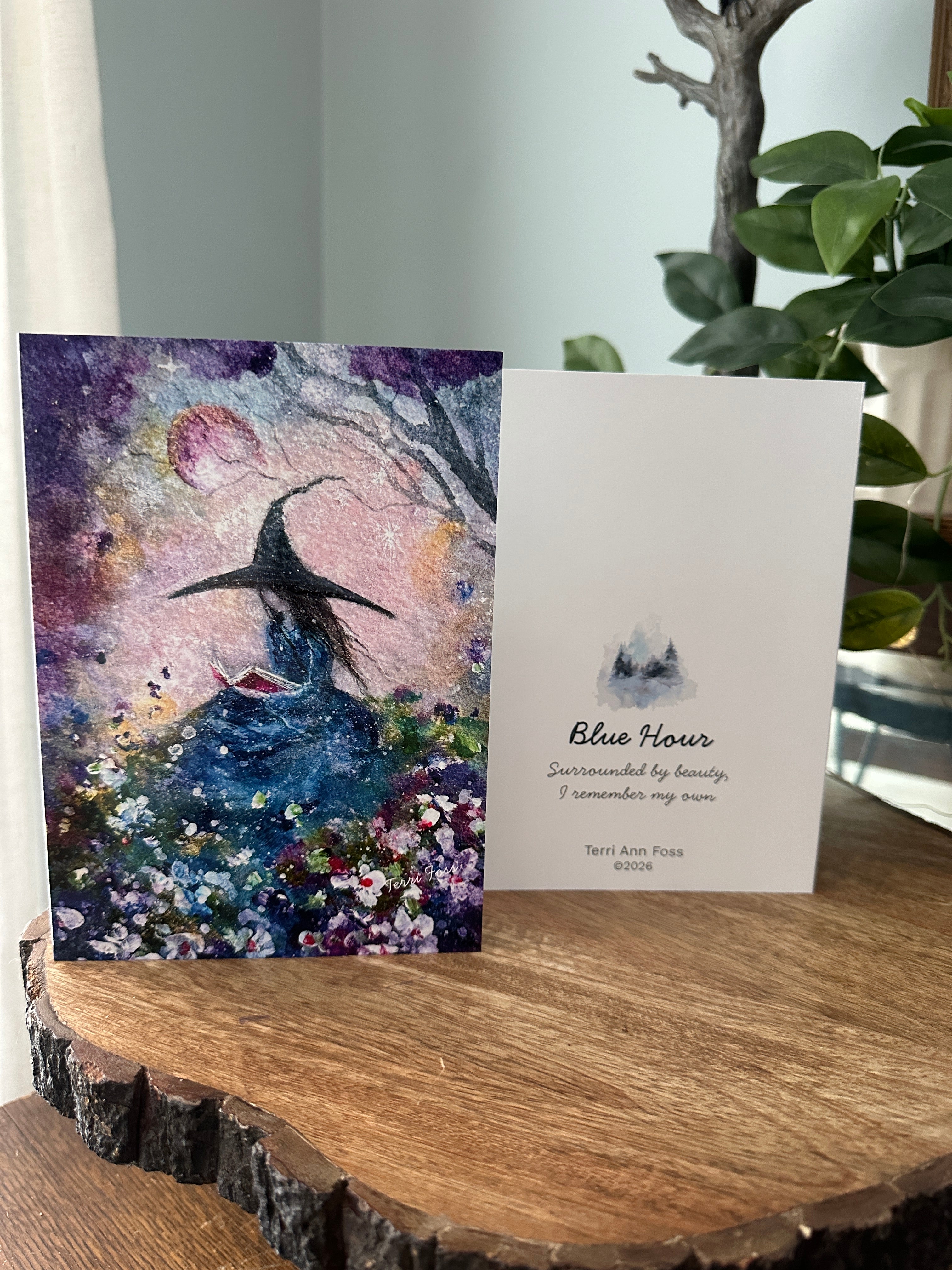 Blue Hour - Witch Flowers Book Moon Summer Halloween - Art Greeting Cards - Terri Ann Foss