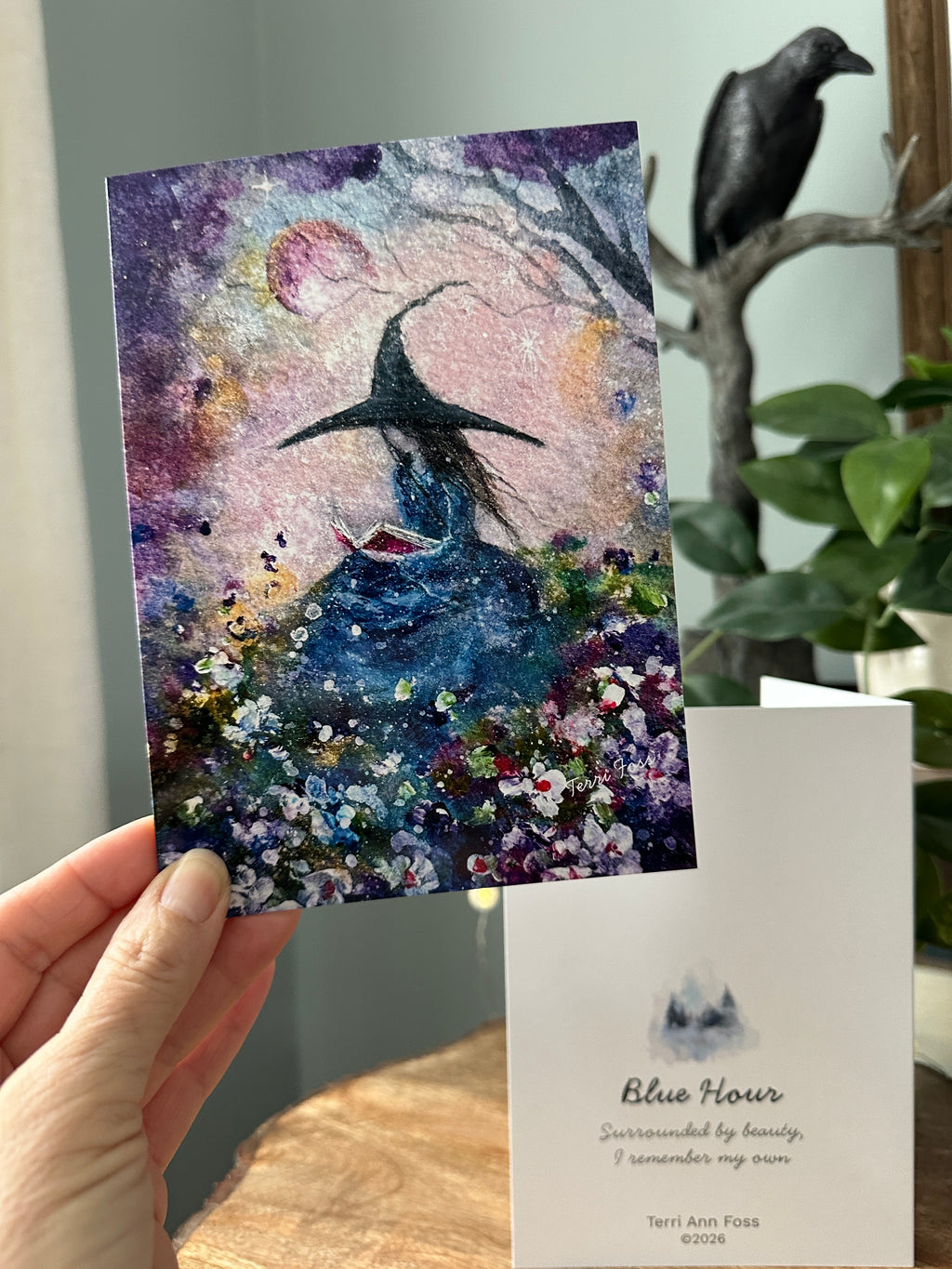 Blue Hour - Witch Flowers Book Moon Summer Halloween - Art Greeting Cards - Terri Ann Foss
