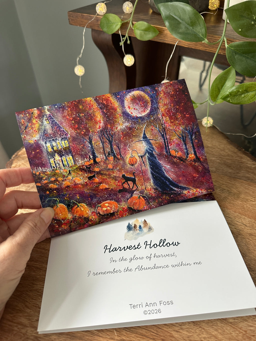Harvest Hollow - Witch Cat Pumpkin Halloween Samhain Moon Cottage - Blank Art Greeting Cards Set - Terri Ann Foss