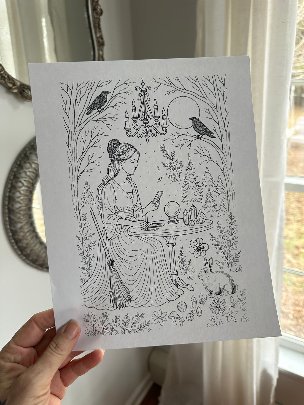 Colored in Moonlight – Witch Halloween Coloring Pages - Printable Witch Coloring Pages - 8.5x11 Instant Digital Download - Terri Ann Foss