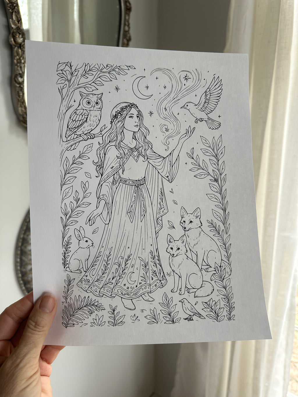Colored in Moonlight – Witch Halloween Coloring Pages - Printable Witch Coloring Pages - 8.5x11 Instant Digital Download - Terri Ann Foss