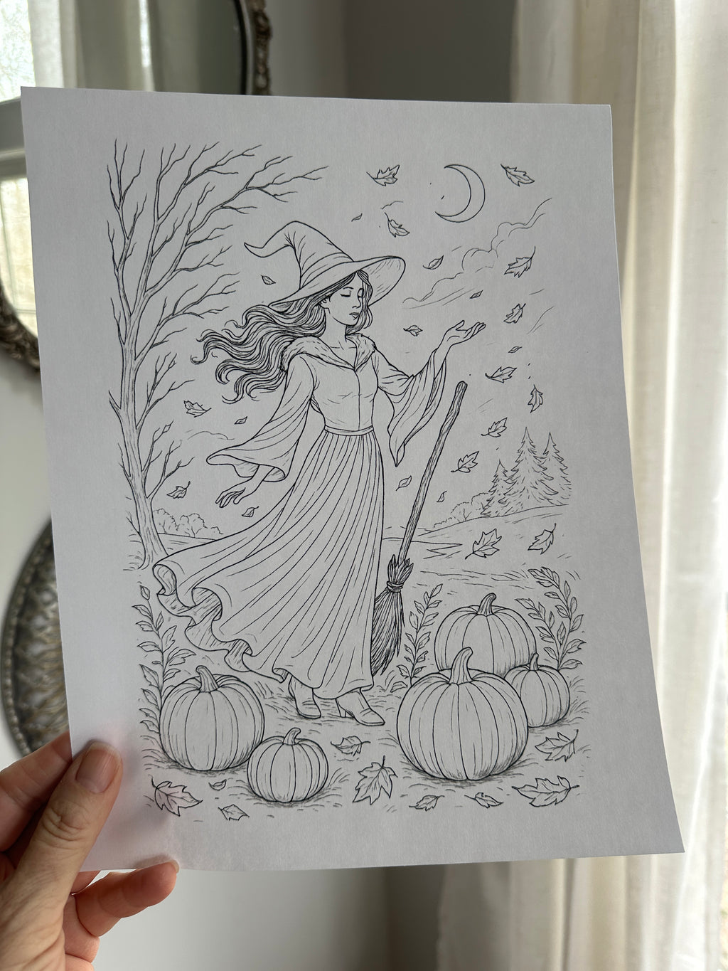 Colored in Moonlight – Witch Halloween Coloring Pages - Printable Witch Coloring Pages - 8.5x11 Instant Digital Download - Terri Ann Foss