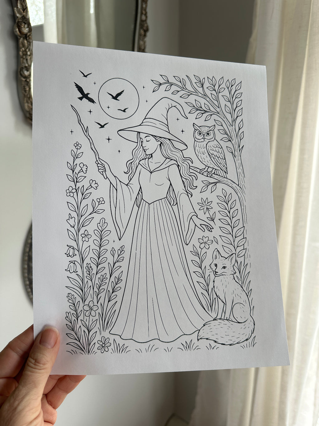 Colored in Moonlight – Witch Halloween Coloring Pages - Printable Witch Coloring Pages - 8.5x11 Instant Digital Download - Terri Ann Foss