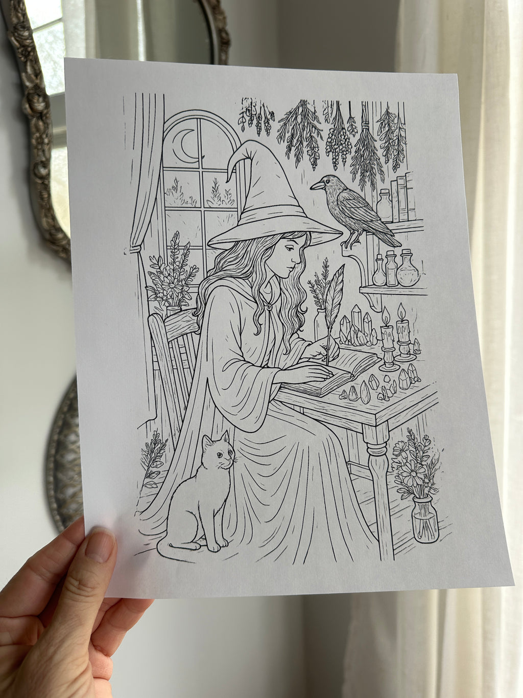 Colored in Moonlight – Witch Halloween Coloring Pages - Printable Witch Coloring Pages - 8.5x11 Instant Digital Download - Terri Ann Foss